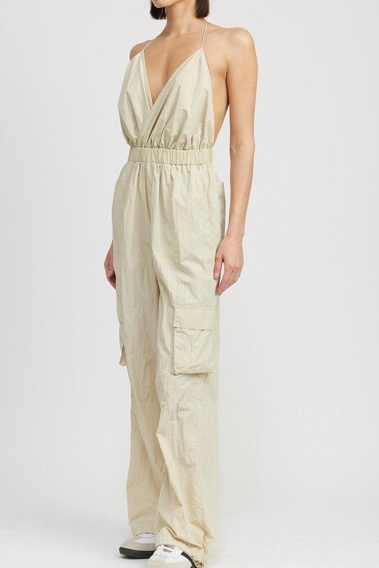 Modern Beige Cargo Style Jumpsuit - ZyraLux