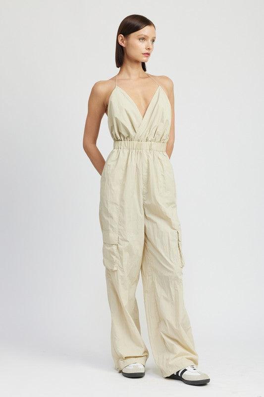 Modern Beige Cargo Style Jumpsuit - ZyraLux