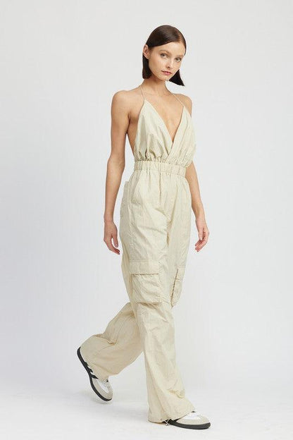 Modern Beige Cargo Style Jumpsuit - ZyraLux