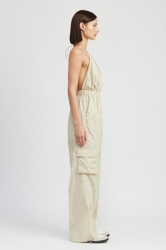 Modern Beige Cargo Style Jumpsuit - ZyraLux