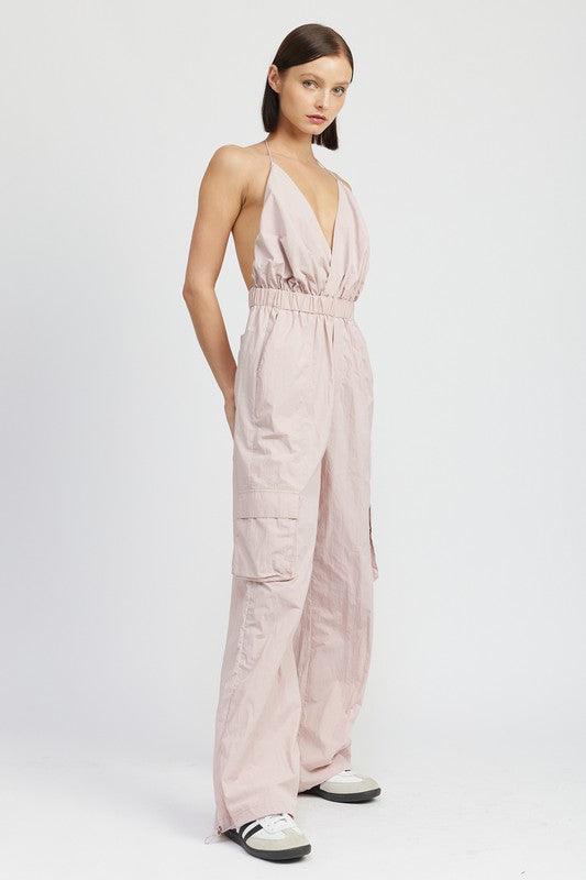 Modern Beige Cargo Style Jumpsuit - ZyraLux