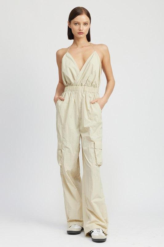 Modern Beige Cargo Style Jumpsuit - ZyraLux