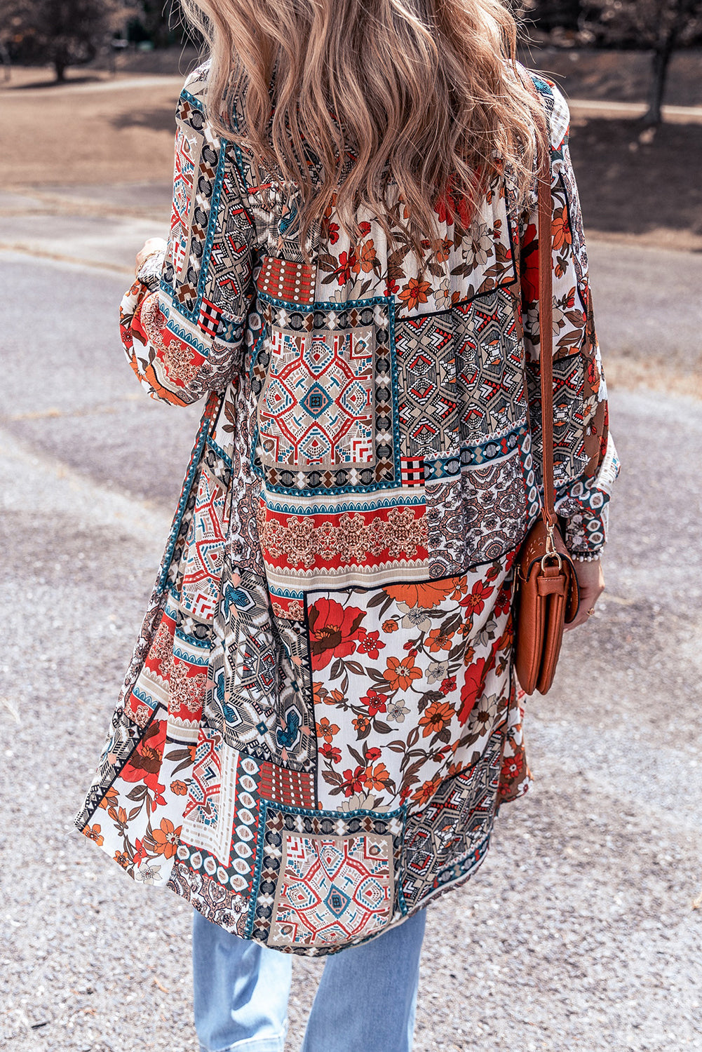 Veelkleurige Boho Mix Print Lange Kimono