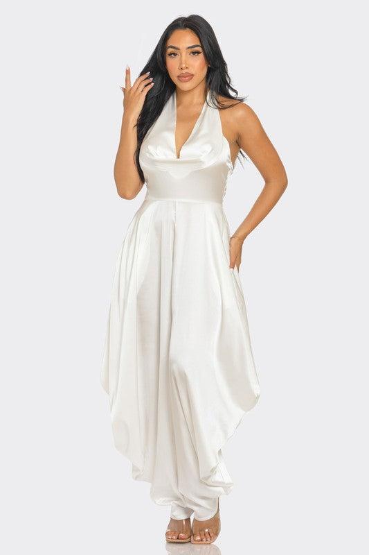 Ivory White Halter Style Serenity Jumpsuit - ZyraLux