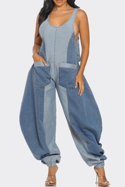 Denim Patchwork Harlem Jumpsuit - ZyraLux