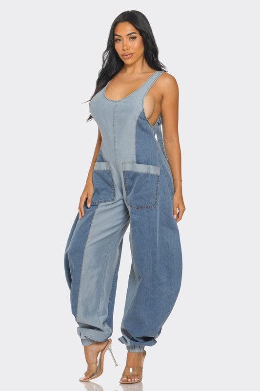 Denim Patchwork Harlem Jumpsuit - ZyraLux