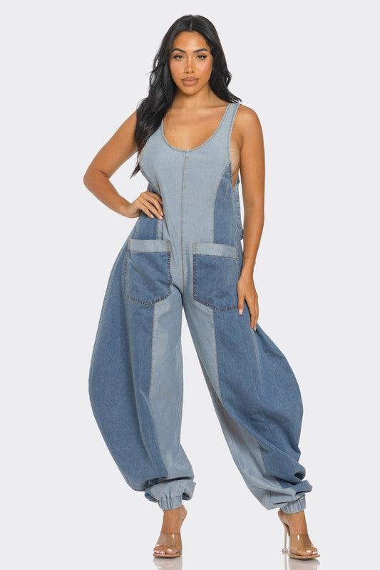 Denim Patchwork Harlem Jumpsuit - ZyraLux