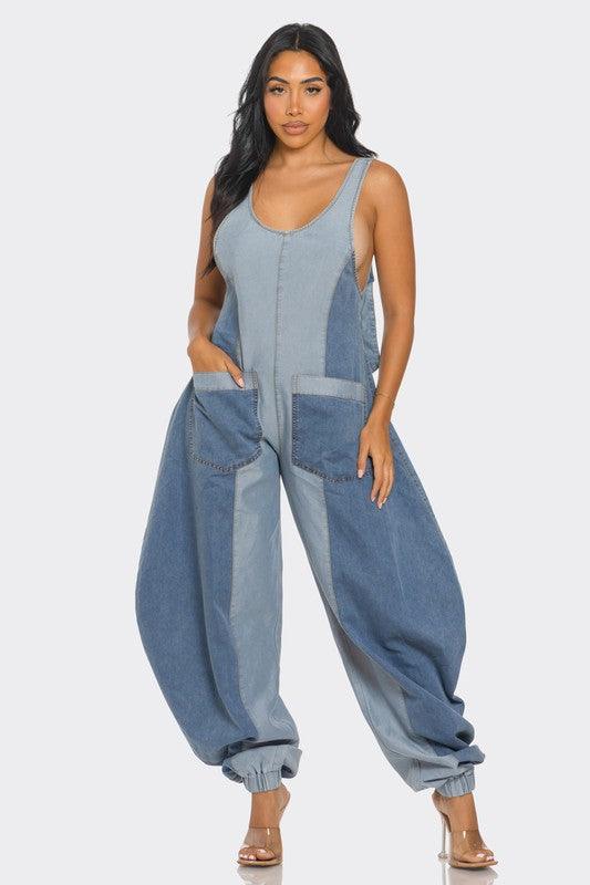 Denim Patchwork Harlem Jumpsuit - ZyraLux