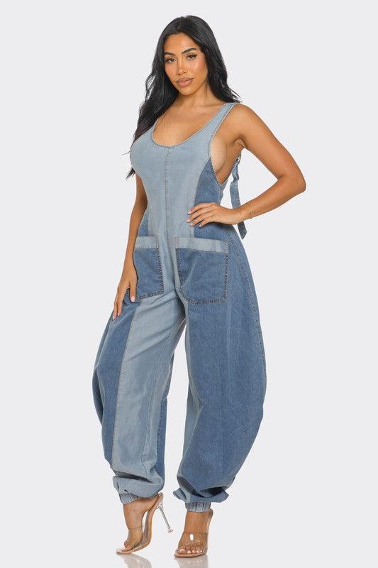 Denim Patchwork Harlem Jumpsuit - ZyraLux