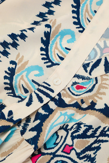 Chique witte tribal print mini-jurk met geknoopte mouwen