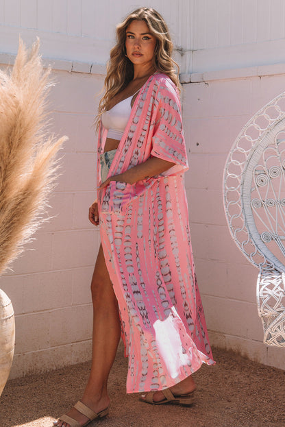 Roze Bohemian Tie Dye Oversize Lange Kimono