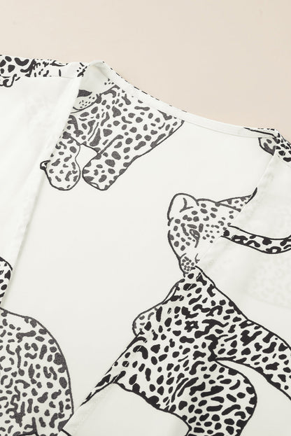 Witte cheetahprint losse pasvorm open voorkant kimono