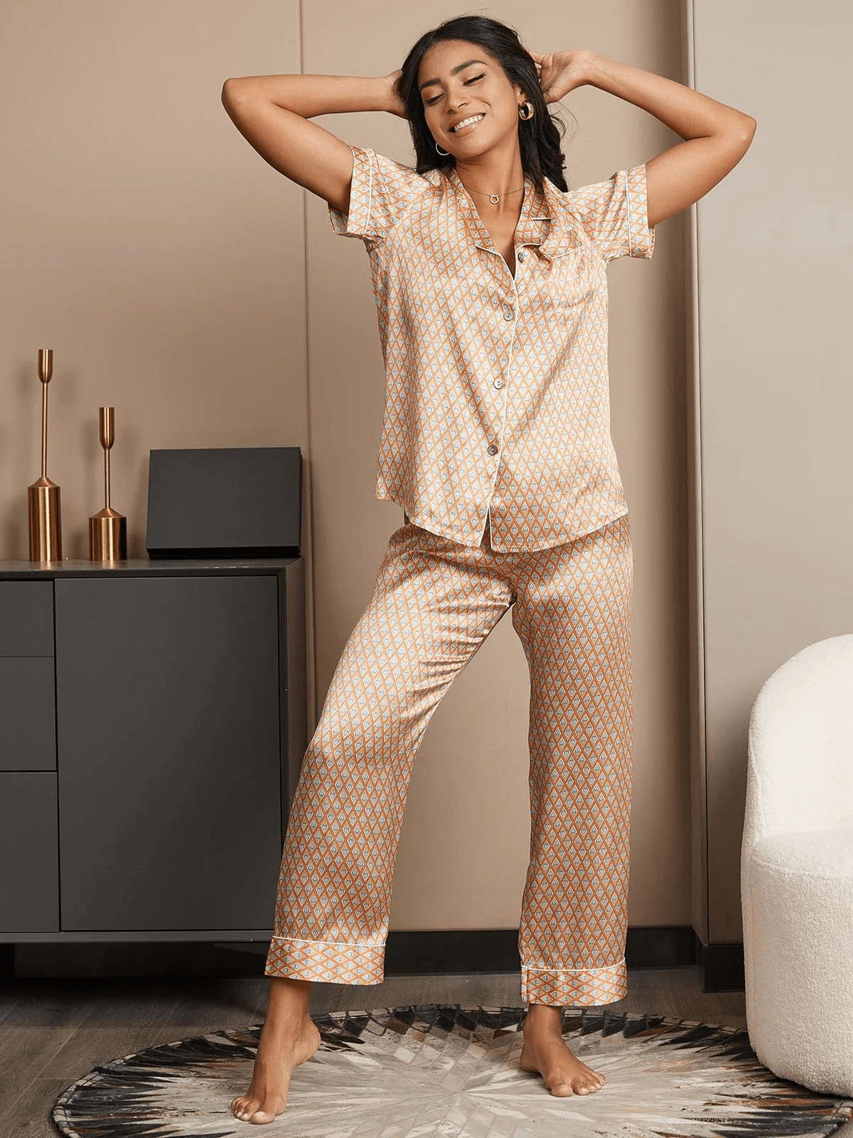 ÉLODIE - Elegant Geometric Silk Pajama - ZyraLux Pyjama