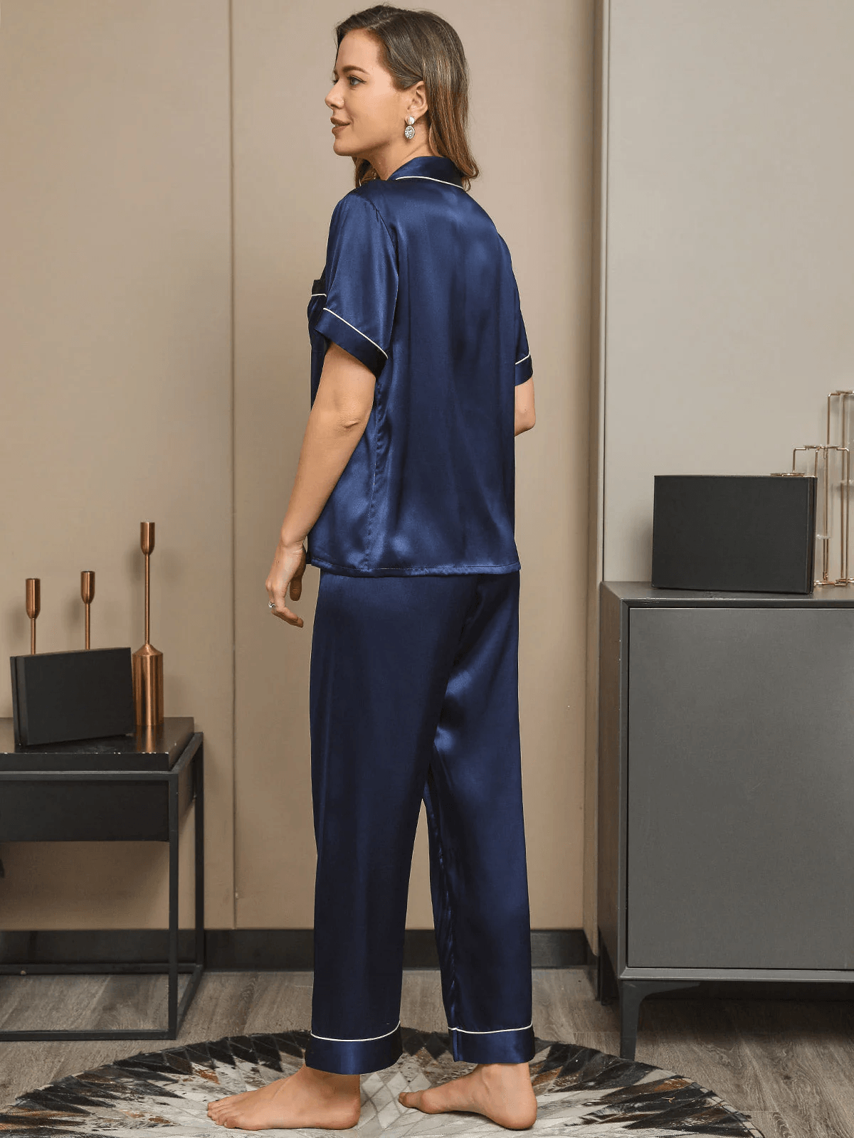 EUGÉNIE - Pure Silk 2-Piece Pajama with Contrast Trim - ZyraLux Pyjama