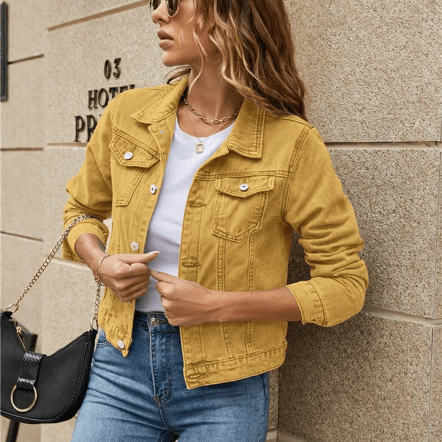 Bella - Women's Denim Jacket with Lapel Collar - ZyraLux