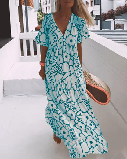 Lizea | Printed V-Neck Dress - ZyraLux Casual Dresses