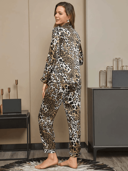 LOU - 2-Piece Leopard Print Silk Pajama Set - ZyraLux Pyjama