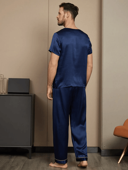 MARTIN - Elegant Short Sleeve Silk Pajama for Men - ZyraLux