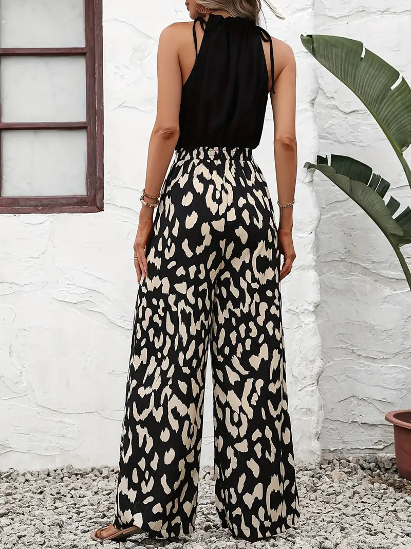 Jumpsuit met luipaardprint en wijde pijpen