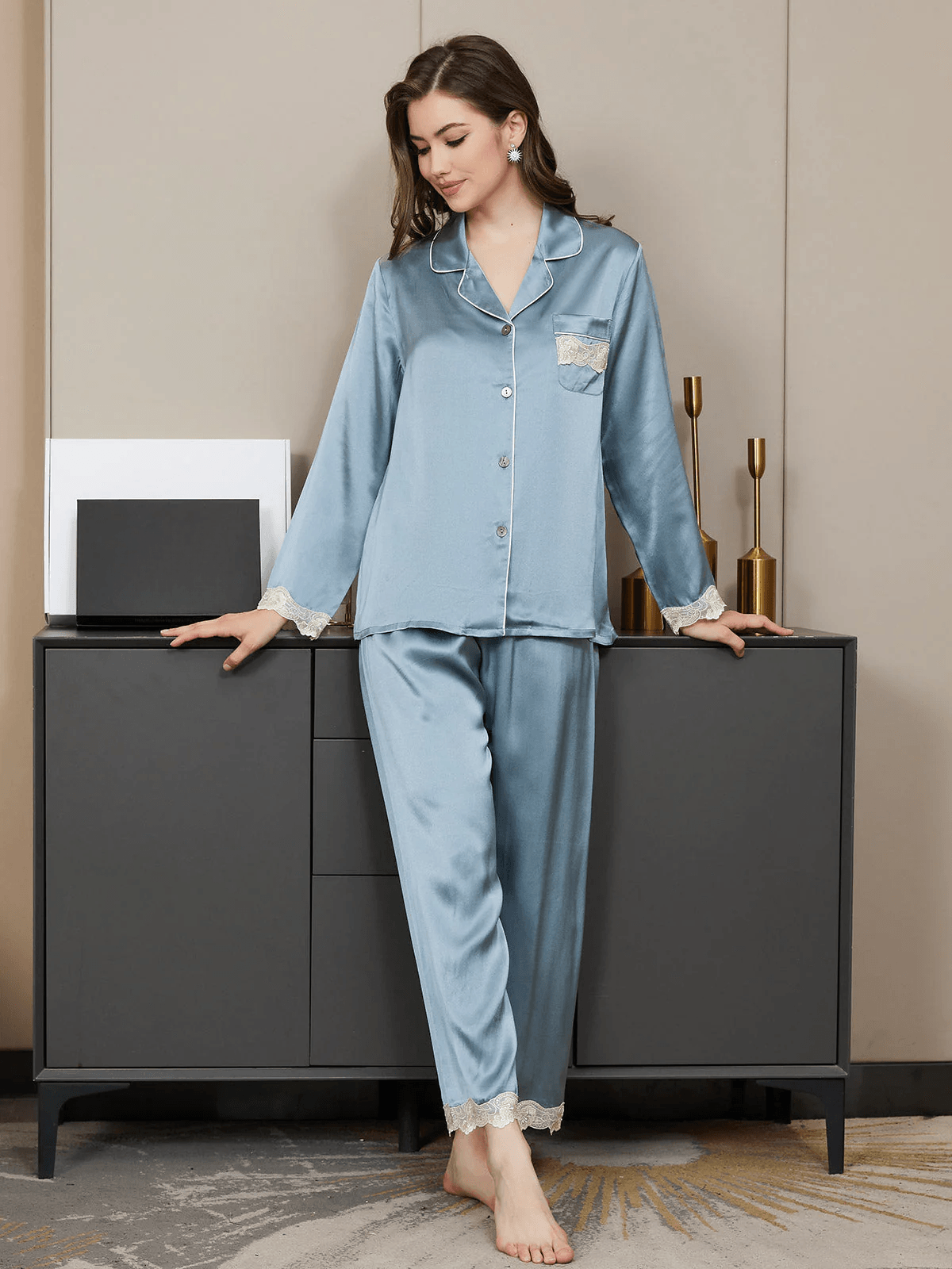 IVANKA - Casual Buttoned Silk Pajama for Women - ZyraLux Pyjama