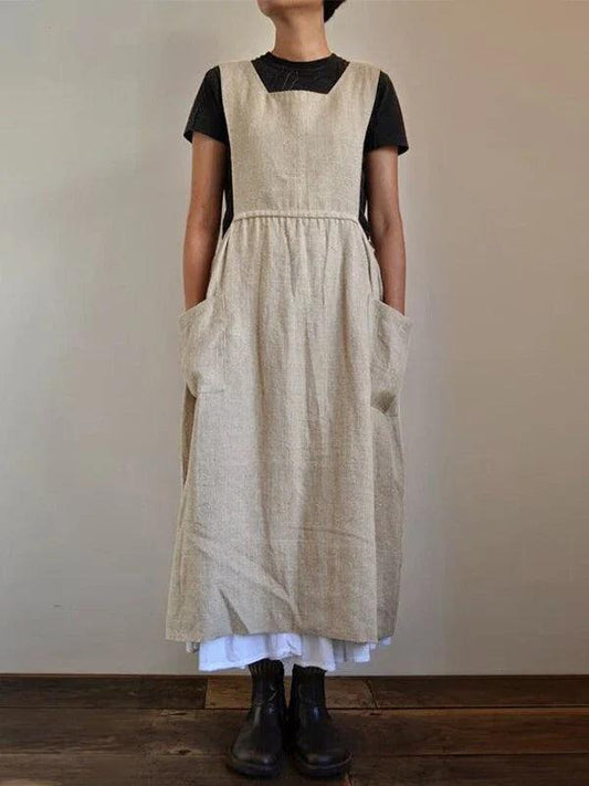 Rustic Essence Pinafore Dress | Multicolor | Vintage-Inspired | Linen Blend - ZyraLux Kleding en accessoires