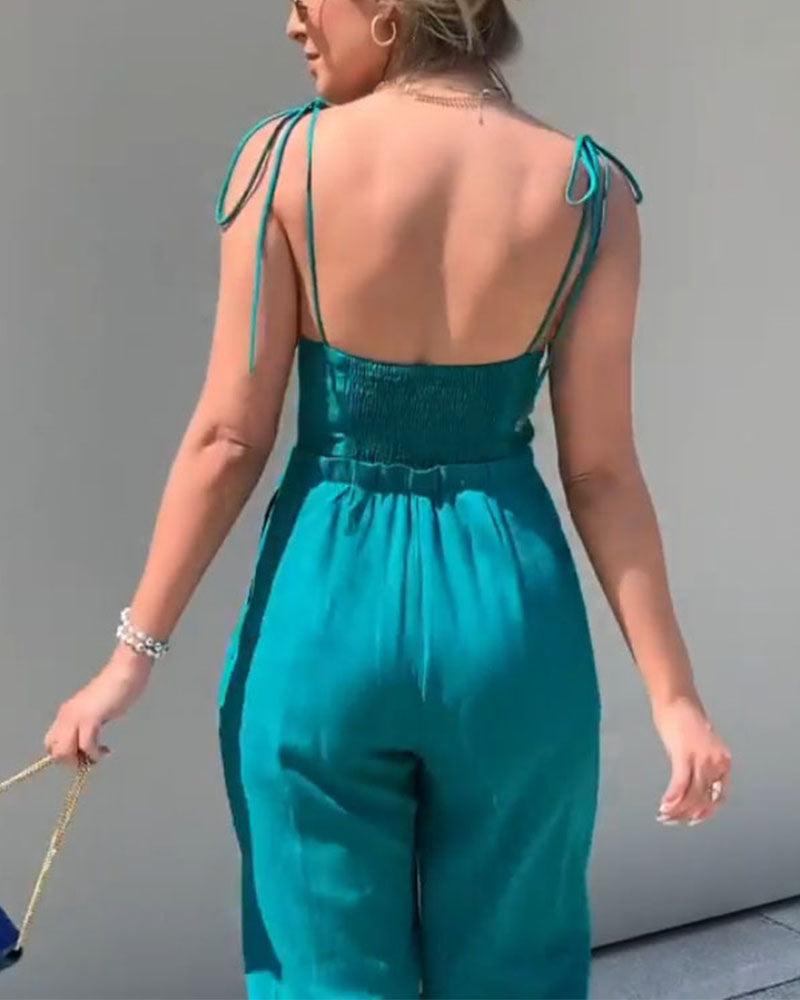 Emerald Breeze Jumpsuit | Green | Casual Wear | Linen Blend - ZyraLux Kleding en accessoires