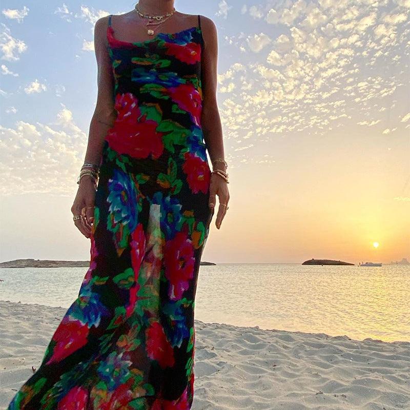 Midnight Bloom Slip Dress | Multicolor | Beach Glamour | Silk Crepe - ZyraLux Kleding en accessoires