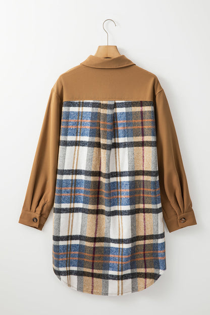 Chique Khaki Plaid Patchwork Lange Mouw Shirtjurk