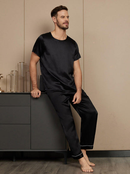 MARTIN - Elegant Short Sleeve Silk Pajama for Men - ZyraLux