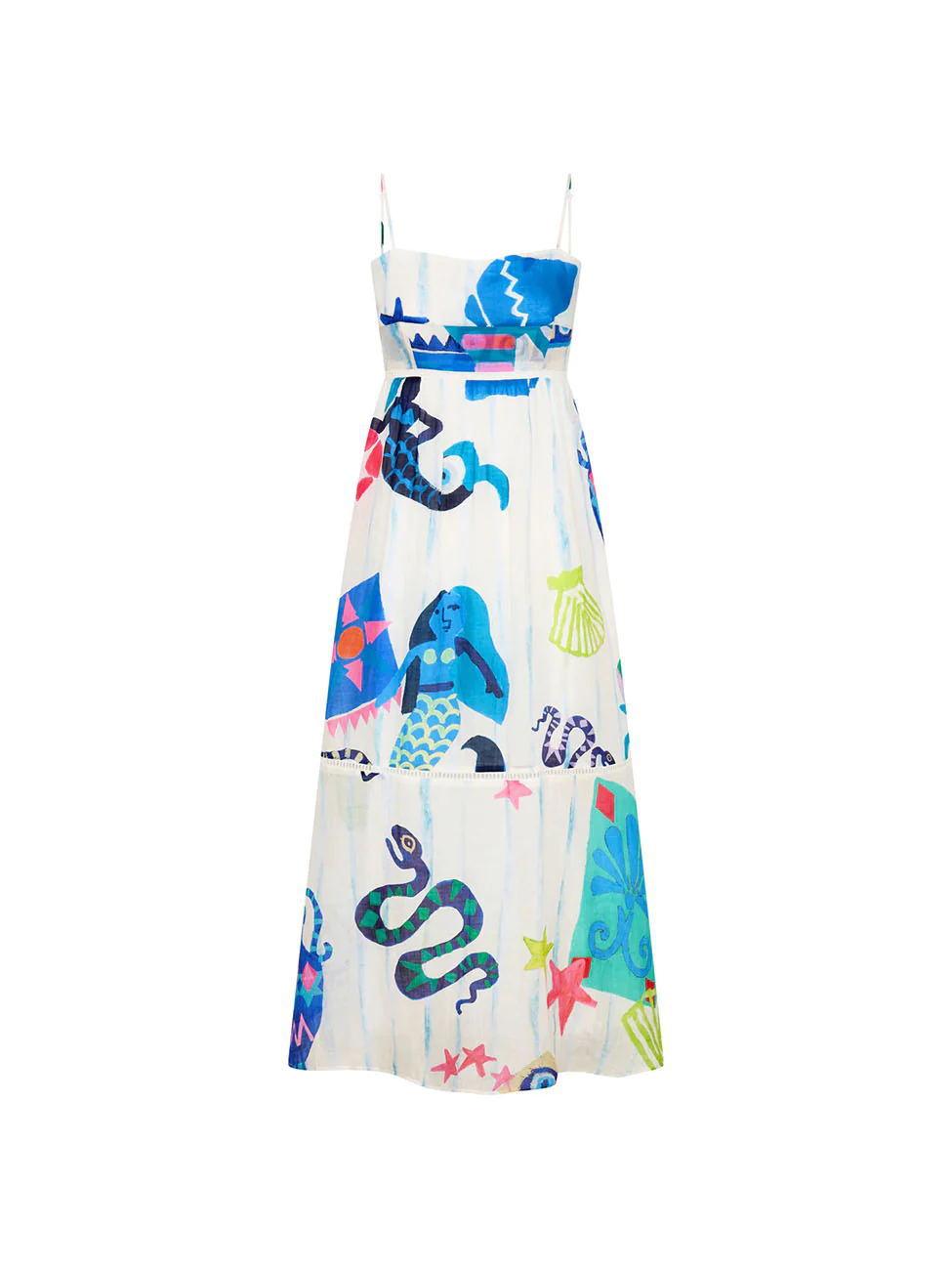 Abstract Art Sundress | White | Summer Chic | Bohemian Style - ZyraLux Kleding en accessoires