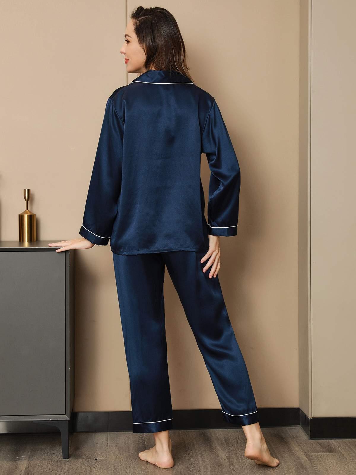 ROOS - Silk Pyjama Set with Contrast Trim - ZyraLux Pyjama