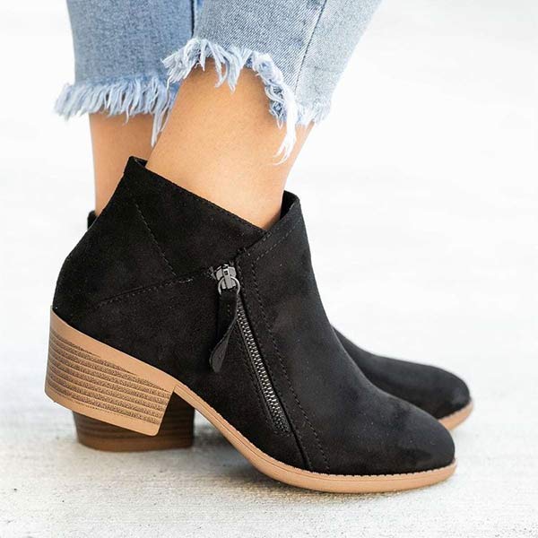 Dames Chunky Heel Side Zip Enkellaarsjes 02413941