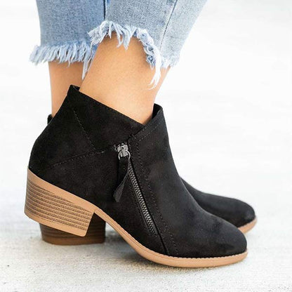 Dames Chunky Heel Side Zip Enkellaarsjes 02413941