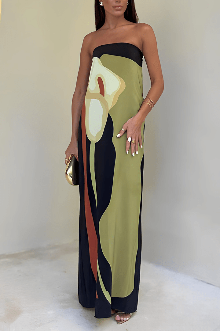 Amira | Strapless Colour Block Maxi Dress - ZyraLux