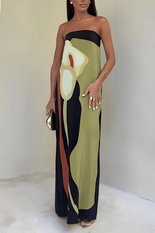 Amira | Strapless Colour Block Maxi Dress - ZyraLux