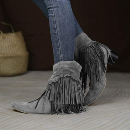 Dames Chunky Heel Fringe Korte Laarzen 76541909C