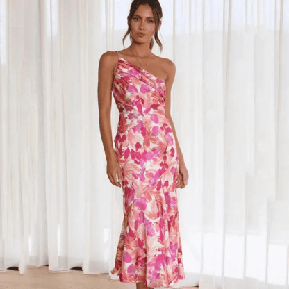 Floral Symphony Dress | Elegant & Feminine | Satin - ZyraLux Kleding en accessoires