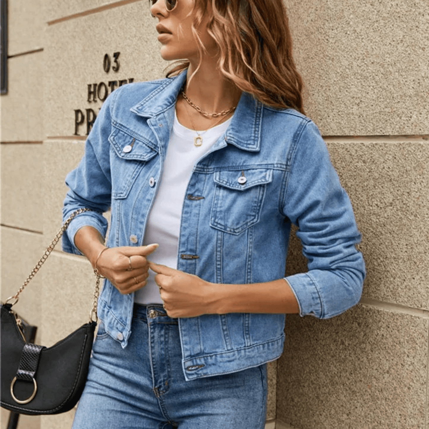 Bella - Women's Denim Jacket with Lapel Collar - ZyraLux