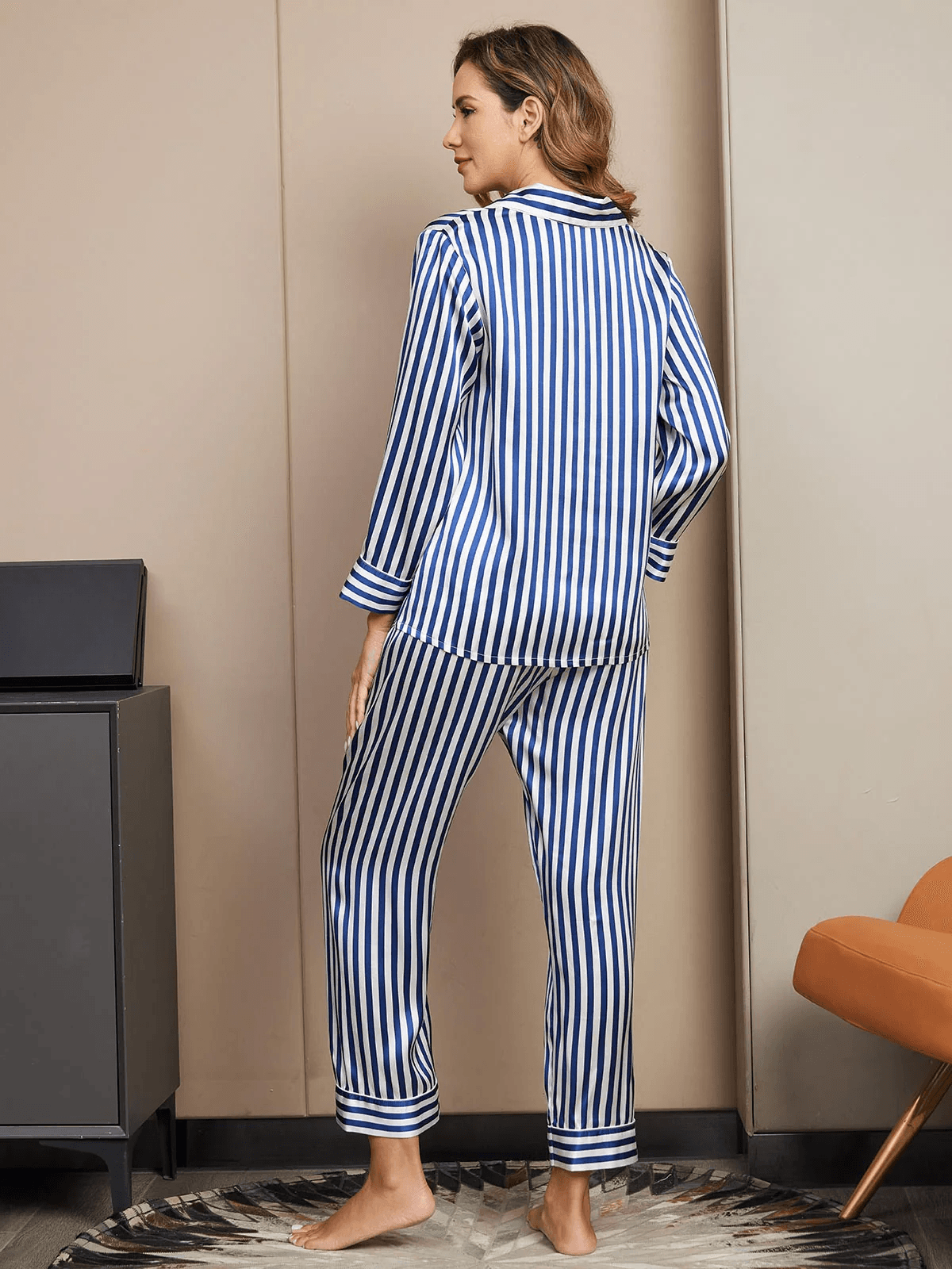 ROMY - Elegant Striped Silk Pajama - ZyraLux Pyjama