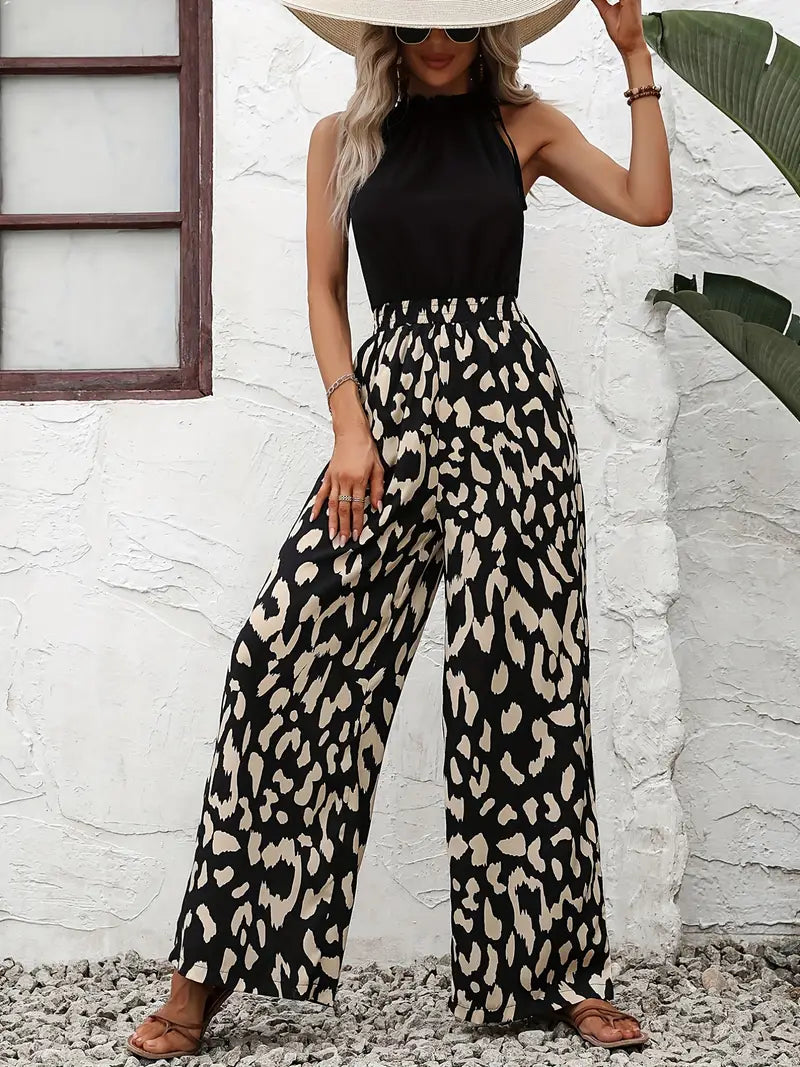 Jumpsuit met luipaardprint en wijde pijpen