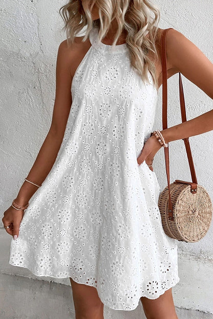 Chique witte Boho Halter Halterjurk met Oogjes en Mouwloos