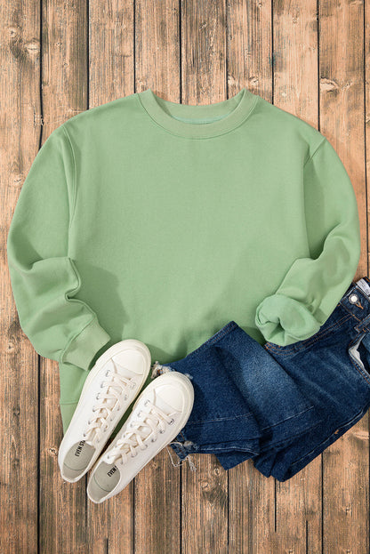 Gezellige Smoke Green Fleece-gevoerde Drop Shoulder Terry Sweatshirt