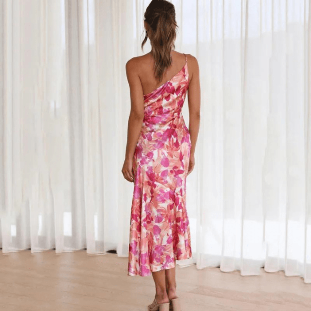 Floral Symphony Dress | Elegant & Feminine | Satin - ZyraLux Kleding en accessoires