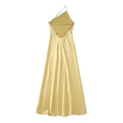 Asymmetrical One-Shoulder Slip Dress | Yellow | Modern Elegance | Satin - ZyraLux Kleding en accessoires