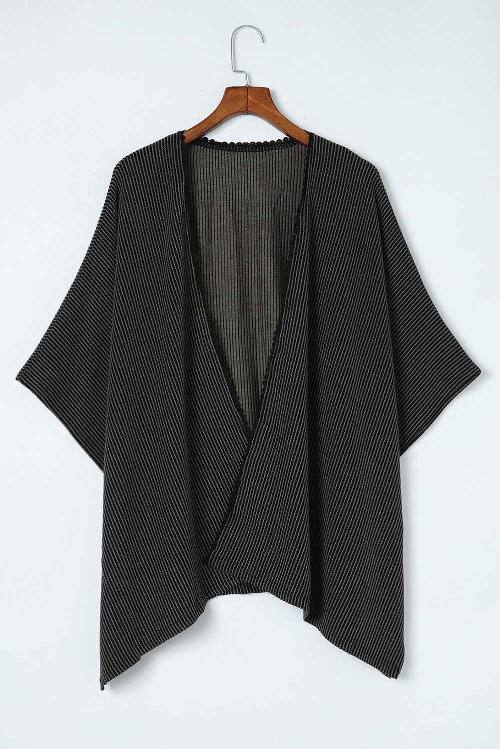 Zwarte geribbelde oversized kimono met kanten rand