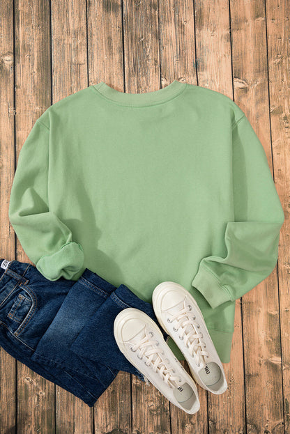 Gezellige Smoke Green Fleece-gevoerde Drop Shoulder Terry Sweatshirt