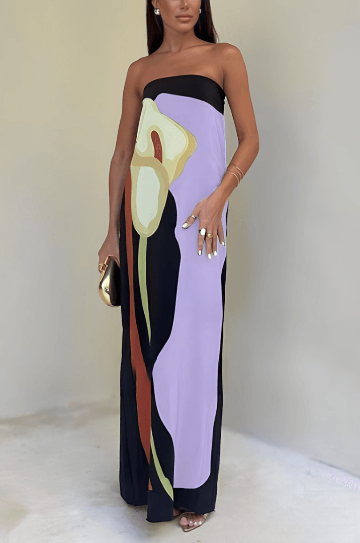 Amira | Strapless Colour Block Maxi Dress - ZyraLux