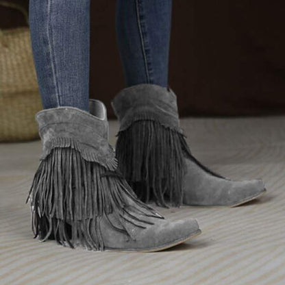 Dames Chunky Heel Fringe Korte Laarzen 76541909C