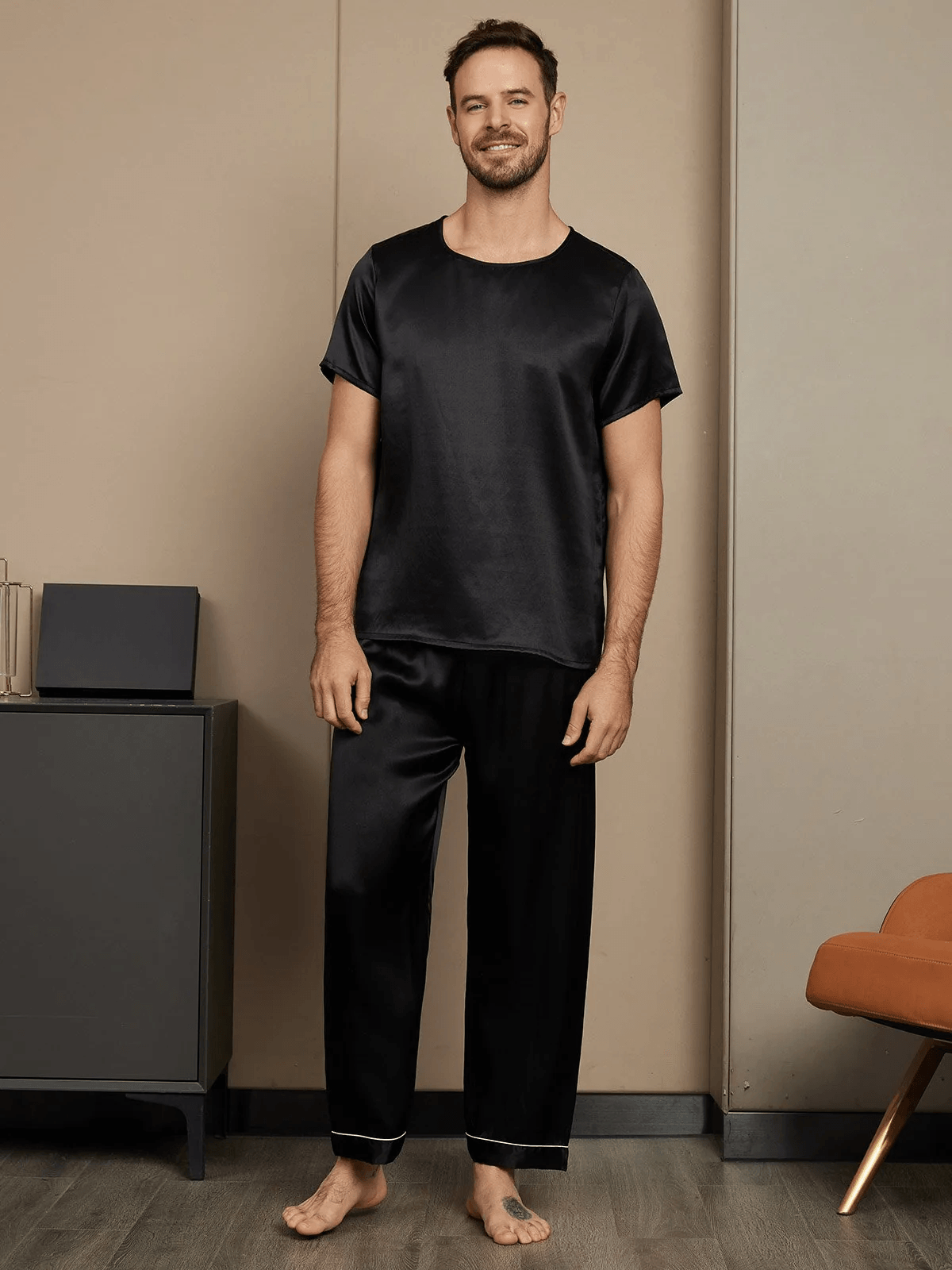 MARTIN - Elegant Short Sleeve Silk Pajama for Men - ZyraLux