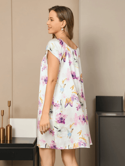 MARIT - Floral Pattern Silk Nightgown, Elegant and Casual - ZyraLux Nightgown